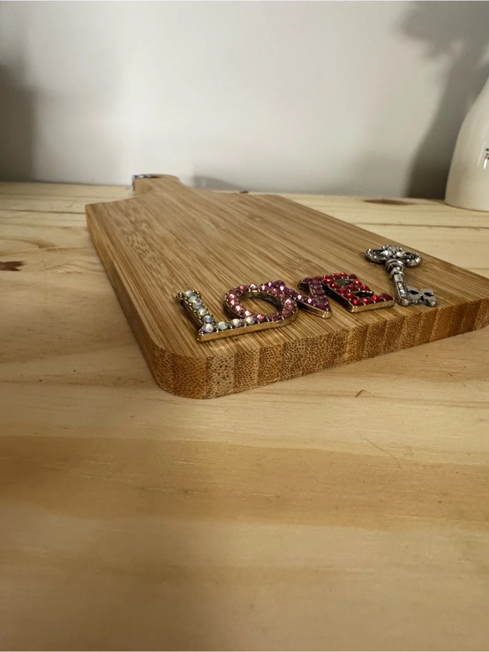 Wooden Kitchen Accent with Pink and Red LOVE Embellishment